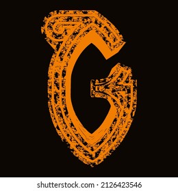 Decorative ancient uppercase letter in grunge style.Vector art font.