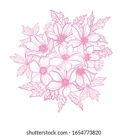 Decorative anemone flowers, design elements. Can be used for cards, invitations, banners, posters, print design. Floral background in line art style