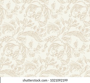 Decorative angel's feathers seamless pattern. Boho hand drawn stock vector illustration. Magic fairy tale decorative design element for pattern, background, wrapping paper, fabric.