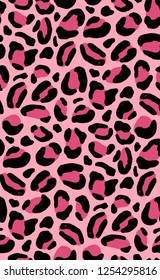 Decorative animal seamless pattern with pink leopard coat texture. Ounce fur backdrop with spots. Colored vector illustration in flat style for wrapping paper, textile print, wallpaper.