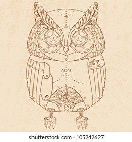 Decorative animal. Steam punk owl.