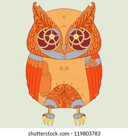 Decorative animal. Steam punk owl.