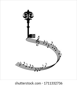 Decorative Antique Key and music notes
