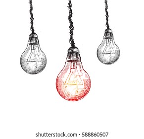 Decorative antique style filament light bulbs, Hand Drawn Sketch Vector illustration.