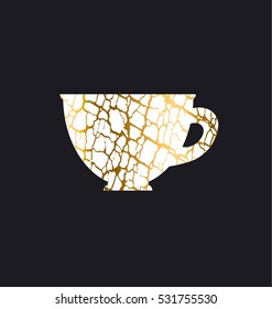 decorative antique textured vector illustration. gold luxury cup icon. antique decay symbol design element. old coffee cafe concept poster.