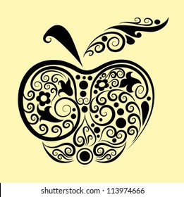 Decorative apple ornament. Fruit symbol with beauty floral ornament decoration. Use for any design you want. Easy to edit color