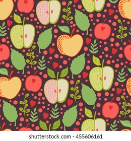 Decorative apple seamless. Stylized images of apples. Seamless for fabric, paper and other printing and web projects.