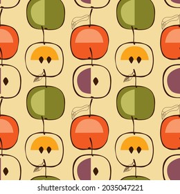Decorative apples seamless pattern in bright colors