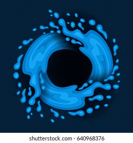 Decorative applique of water splash flow in a circle in paper art style. Vector illustration.