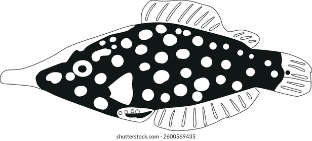 Decorative aquarium fish black-and-white vector illustration