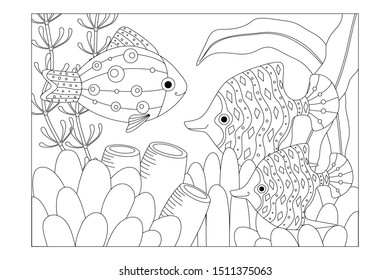 Decorative Aquarium Fish Childrens Picture Coloring Stock Vector ...