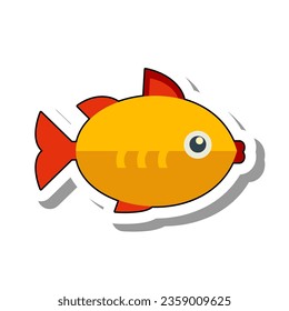 Decorative aquarium goldfish vector. Fish with red tail and fins. Animals and fish inhabitants of sea depths and oceans. Flat paper sticker isolated on white background