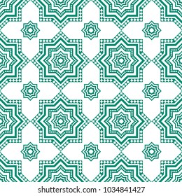 Decorative arabian pattern, green seamless arabic texture, abstract geometrical national background.