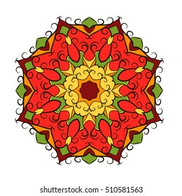 Decorative arabic round lace ornate mandala. Vintage vector pattern for print or web design. Mandala abstract colorful background. Invitation, wedding card, national design.