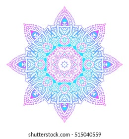 Decorative arabic round lace ornate mandala. Vintage vector pattern for print or web design. Mandala abstract colorful gradient. Invitation, wedding card, national design