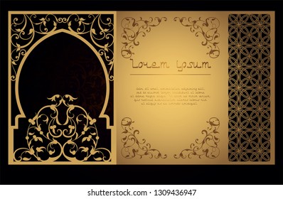 Decorative arabic template for laser cutting. in oriental style for konnrtov, covers, postcards. Carving on metal, paper or wood. Street screen. vector illustration.