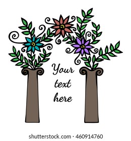 Decorative arch with abstract flower and place for text isolated on the white background