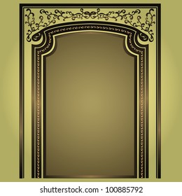 Decorative arch and columns golden-green, elegance floral frame, isolated, vector illustration