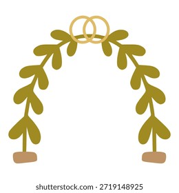 Arco decorativo con dos anillos de boda entrelazados, que simbolizan el matrimonio y el compromiso