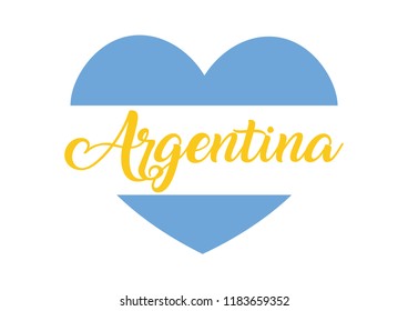 Decorative Argentina Text on Heart Shape with the Colors of Argentina Flag