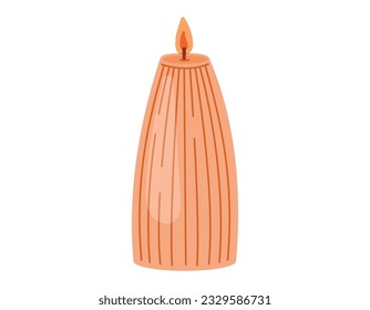 Decorative aroma candle for home interior with fire. Vector isolated flat illustration.