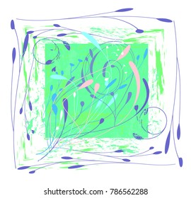 Decorative arrangement of  herbal items in the rectangle on a white background.