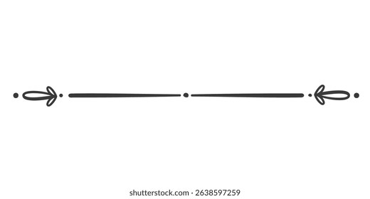 Decorative arrow divider with simple ornamental design, ideal for invitations, documents, or graphic design. Ornamental vector illustration of vintage divider