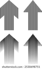 Dekorativer Pfeil aus vertikalen Linien. Abstraktes Pfeilsymbol, das aus der Liniengrafik erstellt wurde. Grafisches Element für Webdesign, digitale Kunst, Collagen.