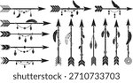Decorative Arrow Silhouette Vector Set with Feathers and Ornaments