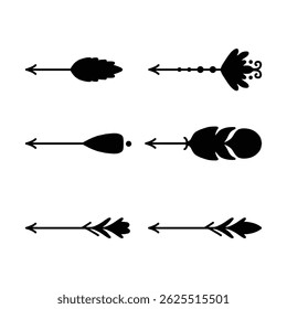 Decorative Arrow Silhouette Vector Set, Tribal and Boho Style Icons.