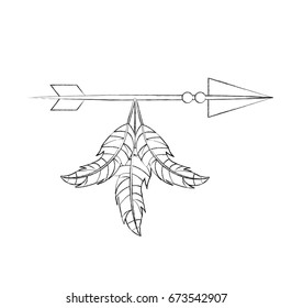 Decorative arrows with feathers boho style