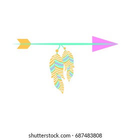 Decorative arrows with feathers boho style