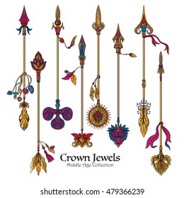 Decorative arrows in victorian, renaissance, baroque, royal style. Vector illustration. 