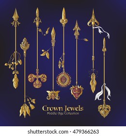 Decorative arrows in victorian, renaissance, baroque, royal style. Vector illustration. 