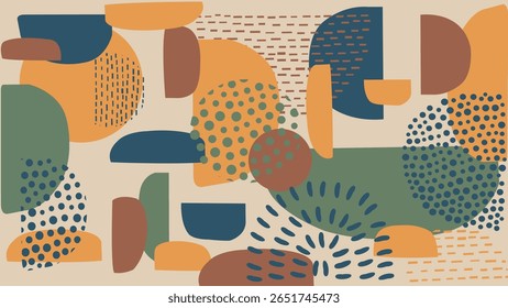 Fundo de arte decorativa com geometria moderna criativa, tons terrosos elegantes e arranjo artístico abstrato.