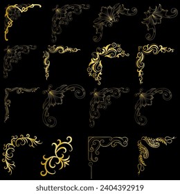 Decorative art deco frames in gold color. Line art decorative borders. Vintage frames for wedding, decoration, antique design,