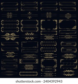 Dekorative Art Deco Rahmen in goldener Farbe. Striche Kunstdekoration. Vintage-Rahmen für Hochzeit, Dekoration, antikes Design, 