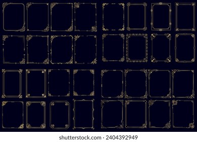 Decorative art deco frames in gold color. Line art decorative borders. Vintage frames for wedding, decoration, antique design, 
