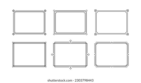 Decorative art deco frames. Line art decorative borders. Vintage frames for wedding, decoration, antique design, borders and deco divider. Vector illustration.