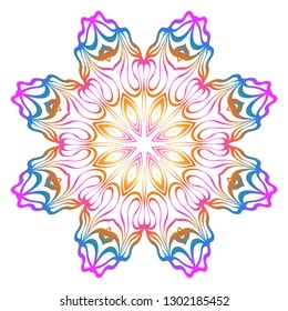 Decorative Art Deco Mandala From Floral Elements. Vector Illustration. For Coloring Book, Greeting Card, Invitation, Tattoo. Anti-Stress Therapy Pattern. Rainbow color.