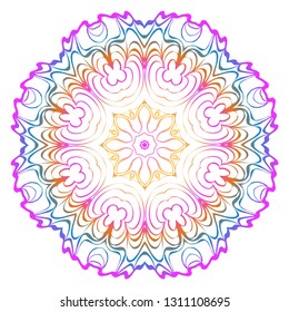 Decorative Art Deco Mandala From Floral Elements. Vector Illustration. For Coloring Book, Greeting Card, Invitation, Tattoo. Anti-Stress Therapy Pattern. Rainbow color.