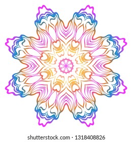 Decorative Art Deco Mandala From Floral Elements. Vector Illustration. For Coloring Book, Greeting Card, Invitation, Tattoo. Anti-Stress Therapy Pattern. Rainbow color.