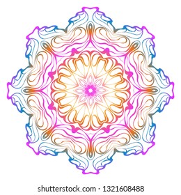 Decorative Art Deco Mandala From Floral Elements. Vector Illustration. For Coloring Book, Greeting Card, Invitation, Tattoo. Anti-Stress Therapy Pattern. Rainbow color.