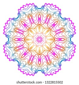 Decorative Art Deco Mandala From Floral Elements. Vector Illustration. For Coloring Book, Greeting Card, Invitation, Tattoo. Anti-Stress Therapy Pattern. Rainbow color.