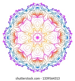 Decorative Art Deco Mandala From Floral Elements. Vector Illustration. For Coloring Book, Greeting Card, Invitation, Tattoo. Anti-Stress Therapy Pattern. Rainbow color.