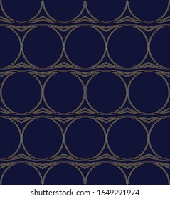 Decorative art deco pattern. Golden outlined geometric ornaments on dark blue background. Simple, minimalistic elements texture. Luxury  elegant vintage print on textile, linen, card, wrapping paper.