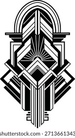 Diseño de Vector art deco decorativo. Adorno geométrico con elemento sunburst. Composición arquitectónica de estilo Antiguas. Ilustración geométrica retro. Elegante Plantilla gráfica.