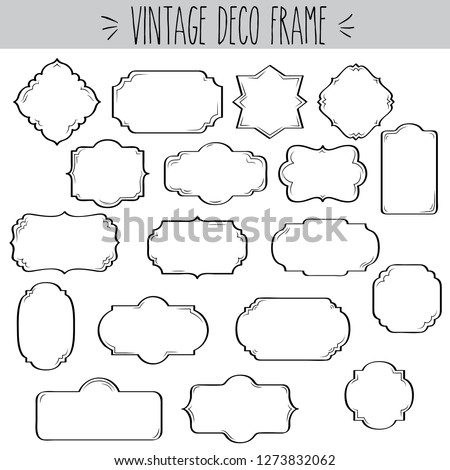 Decorative art deco vintage clear frames single line border black and white outline, Elegant blank label stickers, Horizontal, vertical, square, diamond, rectangle, Oval shape, Classic greeting tags