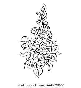 Decorative art flowers. Zentangle floral pattern. Hand-drawn design element. 
