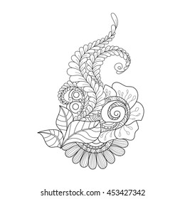 Decorative art flowers. Zentangle floral pattern. Hand-drawn design element. 